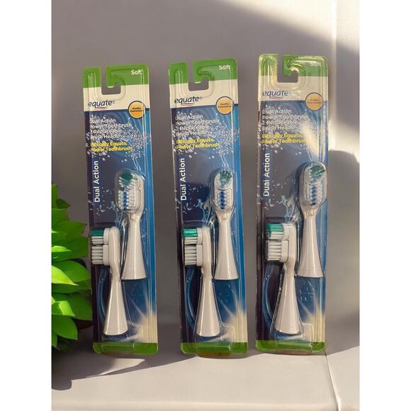 3 NEW Packages Equate Dual Action Power Toothbrush Replacement Brush Heads - Picture 1 of 4
